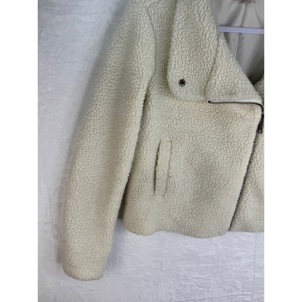 LOFT Outlet Cream Sherpa Moto Jacket Asymmetrical Zip Faux Shearling XS 485441 - Picture 2 of 11